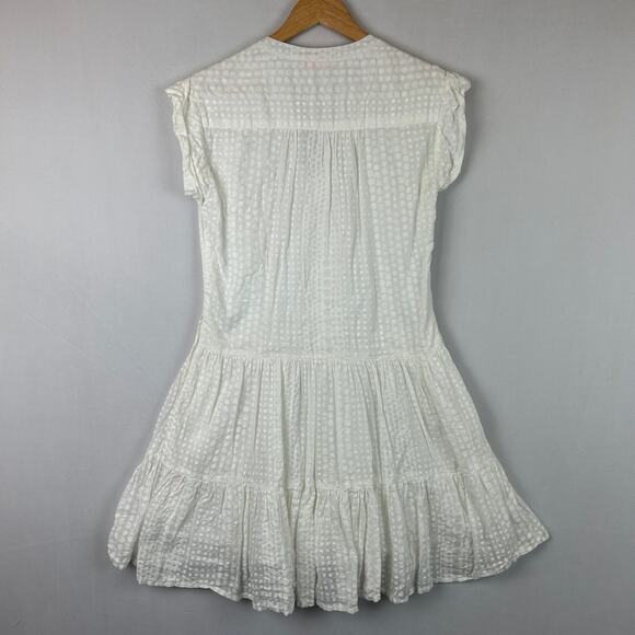 Oliphant Roll Sleeve White Polka Dot Cotton Dress V Neck Mini Women's Size S - Picture 7 of 10